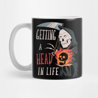 Funny Grim Reaper With Flaming Skull Getting Ahead In Life Halloween Mug